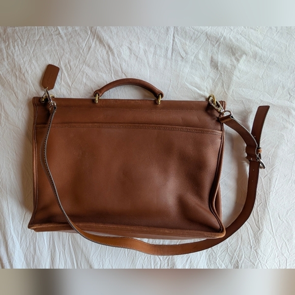 Vintage Old $ Coach Tan Leather Flap Twist Lock Briefcase Messenger Bag G8C-5266 - Picture 3 of 13